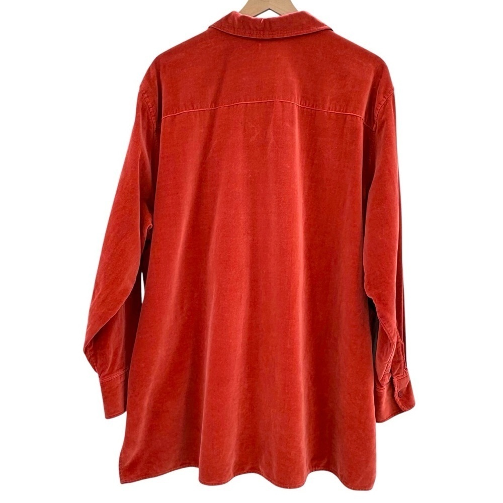 Vintage Liz Claiborne Velour Button Down Shirt Rust Orange Loose Fit Plus Sz 20 - Picture 2 of 11